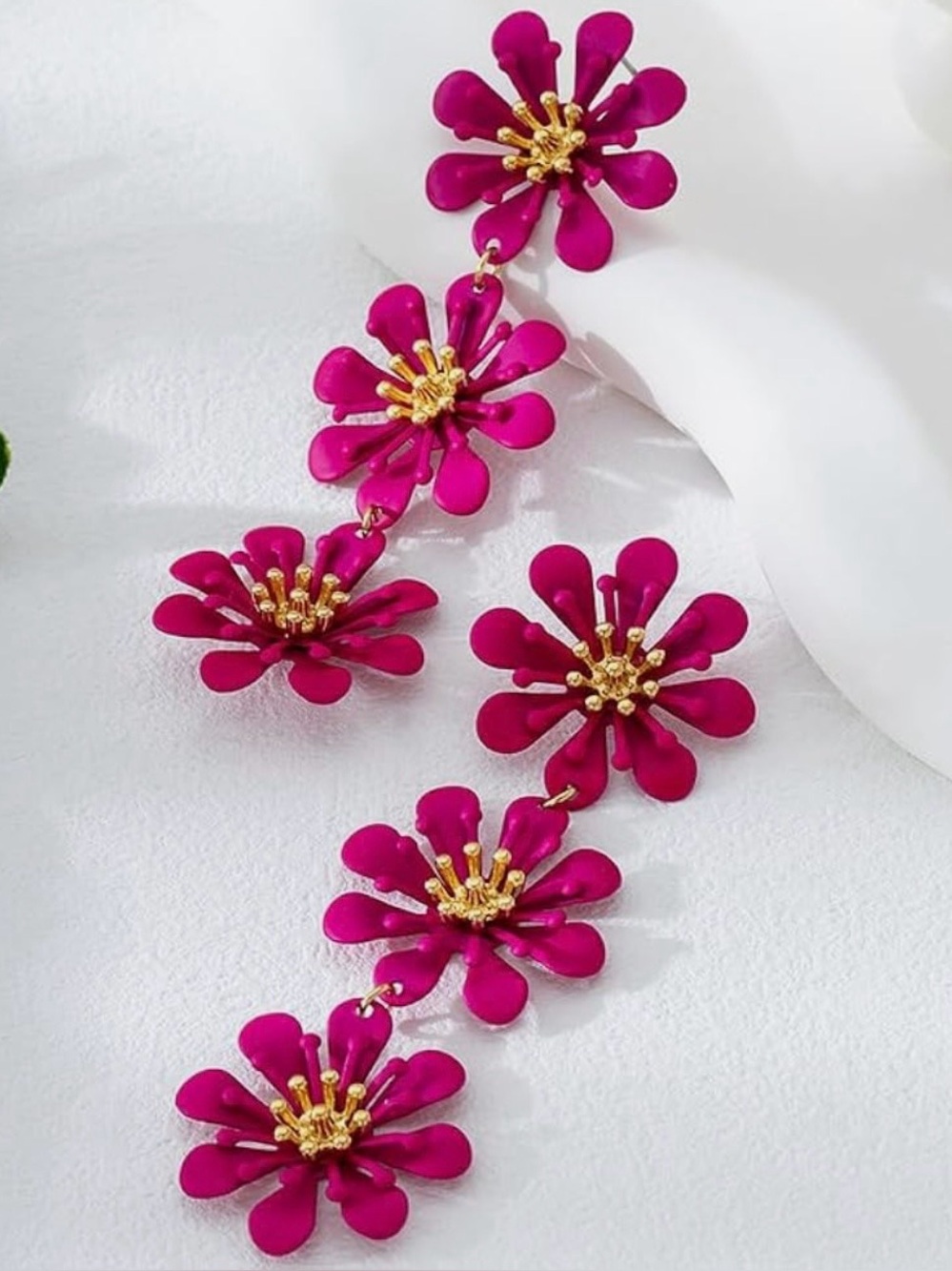 Pink Flower Drop Earrings
